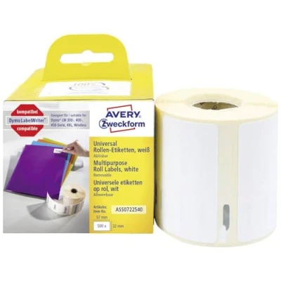 Obrázek AVERY Zweckform ASS0722540 Dymo LabelWriter etikety kompatibilní se S0722540 (57 x 32 mm, 1 role 500 odstranitelných nálepek, samolepicí, pro LW tiskárnu štítků/popisovací zařízení/páska na