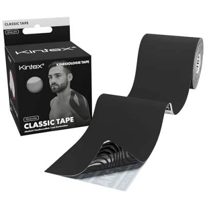 Obrázek Kintex kineziologická páska Classic, 7,5 cm x 5 m, extra široká, šetrná k pokožce a voděodolná, páska, fyzio pro sport fyzioterapii (černé)