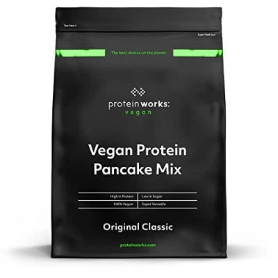 Obrázek Protein Works Veganer Pancake Mix Málo cukru, vysoký obsah bílkovin, pomalu uvolňované sacharidy, originální klasika, 500 g