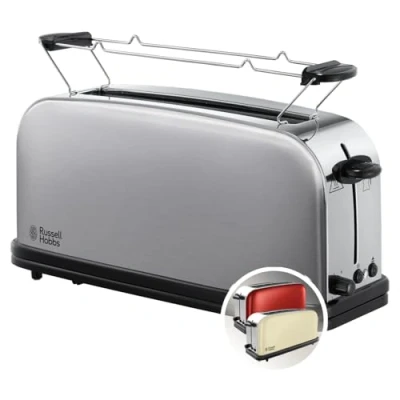 Obrázek Russell Hobbs Toustovač [dlouhý otvor na 2 plátky / 1 široký krajíc chleba] ušlechtilá ocel Adventure (extra tousty, vč. nástavce pečivo, 6 stupňů opečení + funkce rozmrazování,