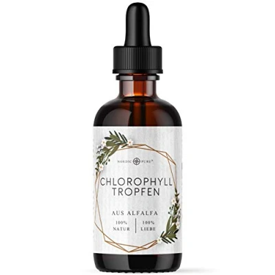 Obrázek Nordic Pure Tekutý chlorofyl z vojtěšky 100 ml tekutého chlorofylu 200 mg kapalného v denní dávce kapky jako alternativa k tabletam