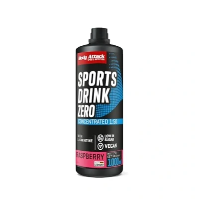 Obrázek BODY ATTACK ZERO SPORTS Drink malina 1000 ml / 200 porcí Made in Germany Energy koncentrát Veganský sirup bez cukru, nízkotučné pro měkké nápoje s vitamíny a minerály