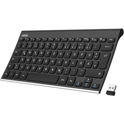 Obrázek 2.4 G bezdrátová klávesnice z ušlechtilé oceli od Arteck, ultra slim Full Size pro Plochý/Desktop/PC/Laptop/povrch/smart TV A Windows 10/8/7/Vista/XP s integrovanou nabíjecí zabudované Sechsmonatiger baterie