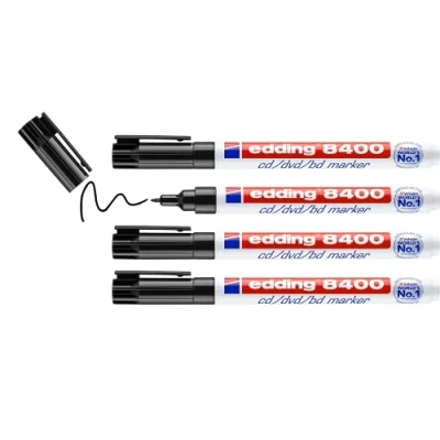 Obrázek edding 8400 CD/DVD/BD Marker černý 4 pera kulatá špička 0,5 1 mm pro trvalé psaní CD, DVD a Blu ray disků