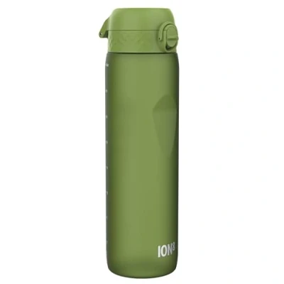 Obrázek Ion8 1 Liter Trinkflasche, 1000ml, Auslaufsicher, Einhandöffnung, Sichere Verriegelung, Spülmaschinenfest, BPA frei, Tragegriff, Leicht zu Reinigen, Ideal für Sport und Fitnessstudio, Khakigrün