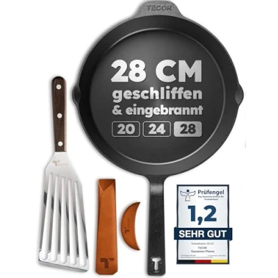 Obrázek TECOR litinová pánev indukční 28 cm broušená, univerzální, přírodní s dlouhou životností litina indukce nepřilnavá jednoduchá top kvalita Cast iron pan induction