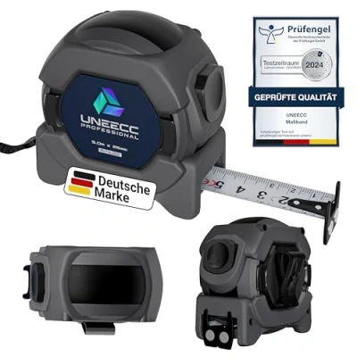 Obrázek UNEECC Prémiové měřící pásmo 5 m Auto Lock Automatické zamykání pásky Rozměr pásku Magnetický háček Měřicí páska Extrémně robustní svinovací metr extra široký pás