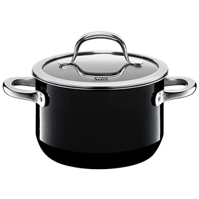 Obrázek Hrnec na vaření Silit Ø 24 cm cca 4,4l Passion Black nalévací okraj Made in Germany dřevěné rukojeti skleněná poklice Silargan funkční keramika vhodný pro indukční desky mytí v myčce nádobí