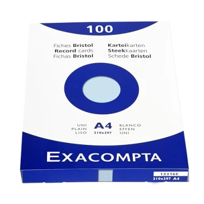 Obrázek Exacompta balení 13316E (s 100 kartotéčními kartami, neděrovanými DIN A4, 210 x 297 mm, 205 g, čisté, ideální pro školu) 1 azurově modré