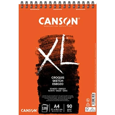 Obrázek CANSON XL skicovací papír, jemná zrnitost, 90 g/m², na krátké straně spirálově vázaný blok, DIN A4 21 x 29,7 cm, slonová kost, 120 listů