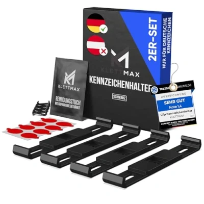 Obrázek KLETTMAX® ORIGINÁLNÍ Bezrámový klip Držák SPZ neviditelný a odolný proti povětrnostním vlivům pouze pro Německo