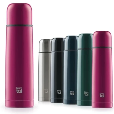 Obrázek Blumtal® Thermosflasche 500ml BPA freie Thermoskanne für warm&amp;kalt auslaufsichere Isolierflasche aus Edelstahl rostfrei mit Becher Thermoflasche Teekanne Rot/Berry