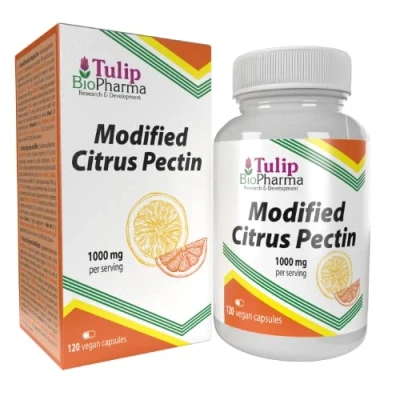 Obrázek Tulip BioPharma Modified citrus pektin (MCP) 500 mg 120 veganských kapslí, 90 % kyseliny galakturonové, laboratorně testováno, vysoká dávka, bez GMO a lepku