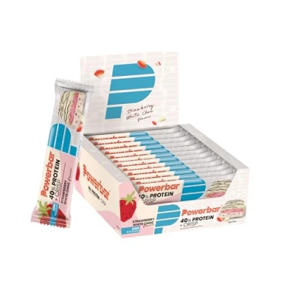 Obrázek Powerbar 40 % protein+Crisp Strawberry White Choc 12 x g tyčinka s vysokým obsahem proteinů bez cukru