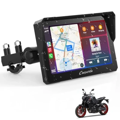 Obrázek Carpuride W702 Motorrad GPS CarPlay Bildschirm, Kabelloses und Android Auto, Tragbarer 7 Zoll Wasserdichter Touchscreen, Dual Bluetooth, Navigation, Siri.