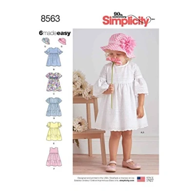 Obrázek Simplicity 8563Simplicity Schnittmuster 8563 Kleinkinder Kleider und Hut, Papier, Weiß, A (1/2 1 2 3 4)
