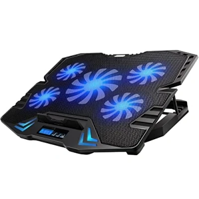 Obrázek Ewent EW1259 Gaming Laptop chladič 12 17 palců, 5 tichých ventilátorů s modrými LED diodami, 2 USB porty, chladicí podložka, podložka na notebook černá