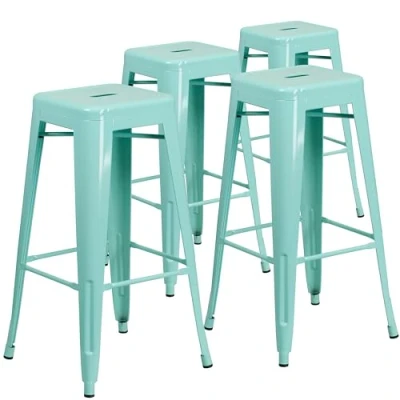 Obrázek Flash Furniture Barhocker aus Metall, für drinnen und draußen, kommerzielle Qualität, 76,2 cm, mit quadratischem Sitz, Eisen, Kunststoff, Mintgrün, 4 Stück