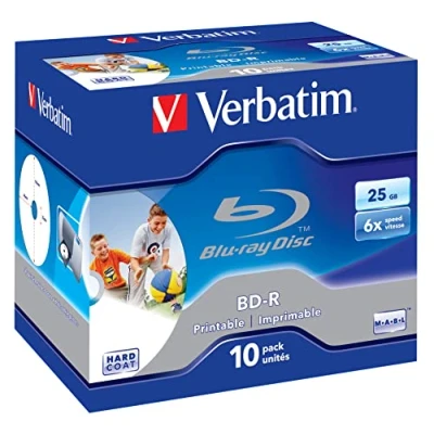 Obrázek Verbatim BD R Single Layer Blu ray polotovary, 25 GB, disk s 6násobnou rychlostí zápisu, balení 10 kusů, velkoplošně potištěné, disky pro video a audio soubory