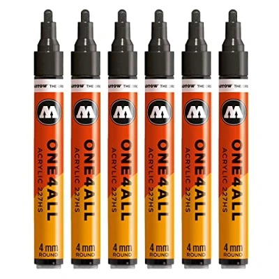Obrázek Molotow One4All 227HS akrylový popisovač (tloušťka linky 4,0 mm, vysoce krycí a permanentní, odolný proti UV záření, pro téměř všechny podklady) 6 kusů barvy 180, signální černá