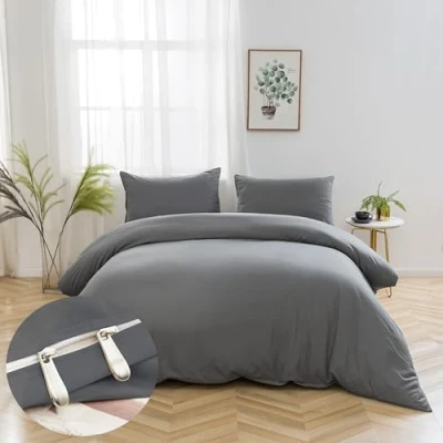 Obrázek AYSW Ložní prádlo kartáčované mikrovlákno 1 povlečení 200 x 220 cm + 2 povlaky na polštář 80 se zipem šedý