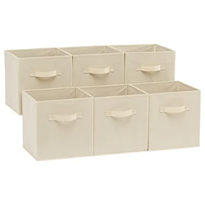 Obrázek Amazon Basics Skládací úložná kostka/organizér z látky s úchyty, 26,6 x 27,9 cm, jednobarevný béžový, 6 kusů