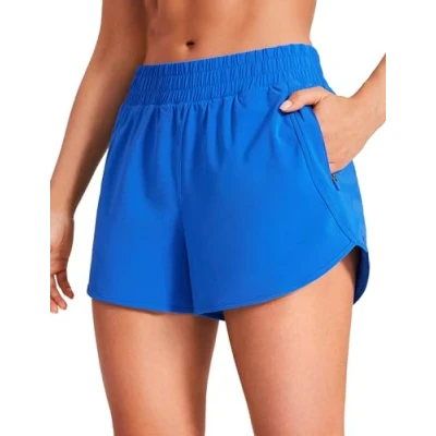 Obrázek CRZ YOGA Dámské Krátké sportovní kalhoty běžecké High Waist Fitness Sport Shorts s kapsou na zip, Třpytivé modré, 38