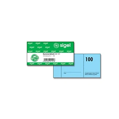 Obrázek Sigel GN101 blok čísel, 100 bonů (průběžně číslovaný od 1 do 100, 10,5 x 5 cm), blok, z udržitelného papíru