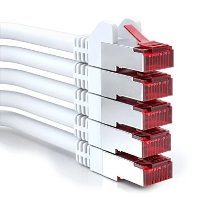 Obrázek deleyCON 5x 0,5m CAT6 patch kabel S/FTP PIMF Stínění CAT 6 RJ45 síťový Ethernet LAN DSL Switch Router Modem Access Point Patchfelder bílý