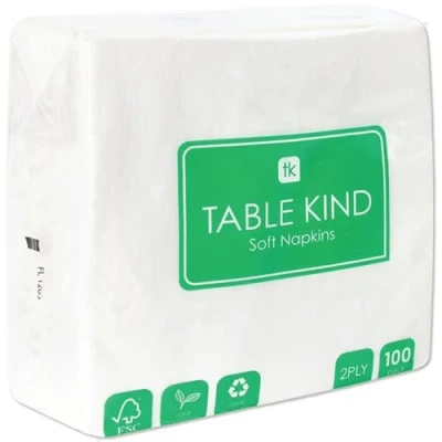 Obrázek Table Kind 100 weiche weiße Servietten in Großpackung, hochwertige für Partys, Catering und den täglichen Gebrauch, FSC, nachhaltig recycelbar, hergestellt der EU 2lagig 33cm