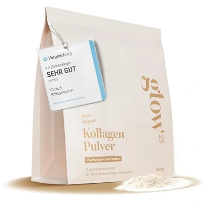 Obrázek Glow25® Kolagenový prášek [500 g] originál bioaktivní hydrolyzovaný kolagen peptidy typu 1, 2 a 3 přírodní