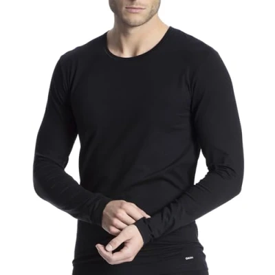 Obrázek CALIDA Cotton Code pánské tričko s dlouhým rukávem, kulatým výstřihem, černá