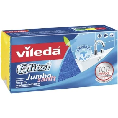 Obrázek Vileda Jemná čisticí houba Glitzi Jumbo šetrně čistí citlivé a velké povrchy, balení 1 ks, modrá/žlutá