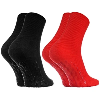 Obrázek Rainbow Socks Dámské pánské protiskluzové ponožky pro diabetiky bez gumového pásku ABS, 1x černá červená