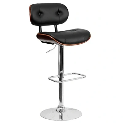 Obrázek Flash Furniture barová stolička z ořechového dřeva S nastavitelný výška A knoflíky Prošívané černé vinylová polstrování