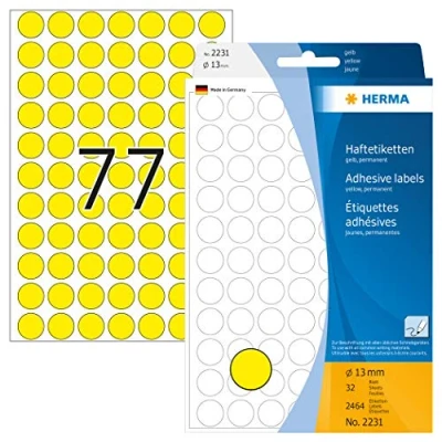 Obrázek Víceúčelové etikety od Herma, Ø 13 mm, kulaté, papírové, matné, Žlutá