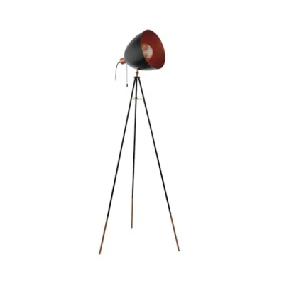 Obrázek EGLO stojací lampa Trojnožka Chester, 1 plamenná vintage lampa, z oceli, barva: černá, měď, objímka: E27, vč. tažného spínače