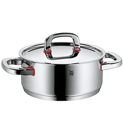 Obrázek WMF Hrnec na vaření Ø 20 cm cca 2,5l Premium One vnitřní stupnice, otvor pro výstup páry Made in Germany Cool+ Technology Kovové víko Cromargan ušlechtilá ocel leštěná vhodný indukci do myček nádobí