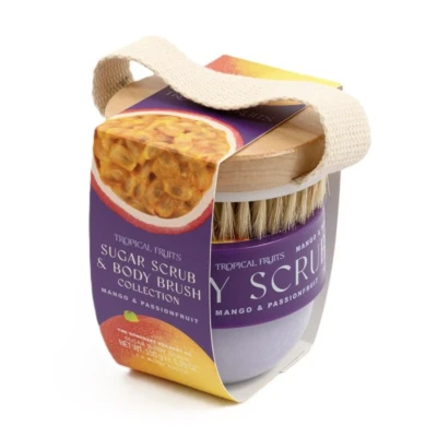 Obrázek Dárková sada cukrového peelingu a masážního kartáče Mango &amp; Passionfruit