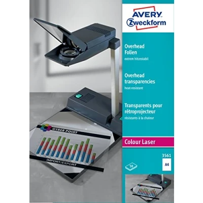 Obrázek AVERY Zweckform 3561 krycí fólie pro barevné laserové tiskárny (50 transparentních fólií, A4, speciální povrchová úprava, stohovatelné, extrémně odolné vůči horku díky zvýšené tloušťce 0,13 mm,