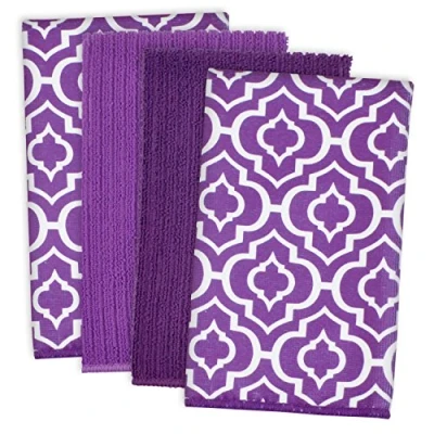 Obrázek DII Reinigung, Waschen, Trocknen, Ultra saugstark, Gestreift Mikrofaser Dishtowel, 40,6 x 61 cm (Set von 4) Grau Streifen Geschirrtuch Eggplant Lattice