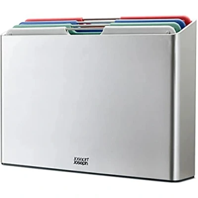 Obrázek Joseph Folio 4 Stück Anti Rutsch Brett Set, farbcodierte Schneidebretter mit Aufbewahrungsbox Silber, groß
