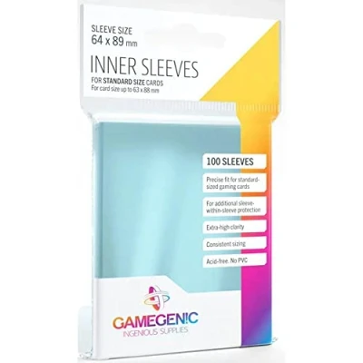 Obrázek Gamegenic, Vnitřní pouzdro, pouzdra na karty, 100 Sleeves, transparentní, velikost rukávu 64 x 89 mm, pro karet do 63 88 mm