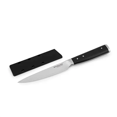 Obrázek KitchenAid Gourmet univerzální kuchyňský nůž, jemné ostří z kvalitní japonské uhlíkové oceli, černý, 11 cm / 4½ palce