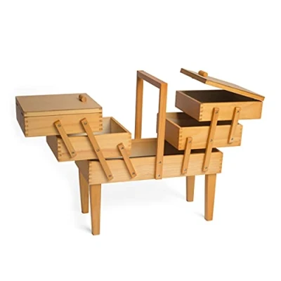 Obrázek Hobby Gift GB8550 Wooden Workbox dřevo Cantilever Sewing Craft úložný box, 3 úrovně s nohama, 21 x 42 435 cm