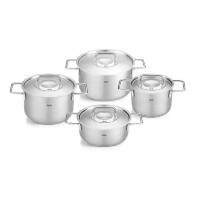Obrázek Fissler Pure Collection / sada hrnců na vaření z ušlechtilé oceli, 4dílná, hrnce s kovovým víkem (3 vaření, 1 hrnec pečení) indukční, velké