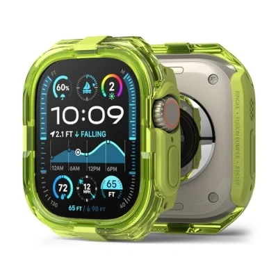 Obrázek Ringke Fusion Bumper kompatibilní s Apple Watch Ultra 2/1, [dvouvrstvý] robustní ochrana rámu průhledná barva ochranné pouzdro neonově zelená