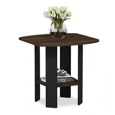 Obrázek Furinno Jednoduchý designový odkládací stolek, dřevo, Columbia vlašský ořech, černý, 50,8 x 49,78 cm
