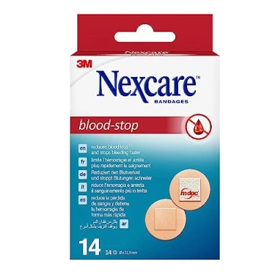 Obrázek Nexcare Blood Stop Spots, 22 mm, 14 náplastí v balení, účinné náplasti proti zastavení krve pro malé řezy a rány, na sady první pomoci