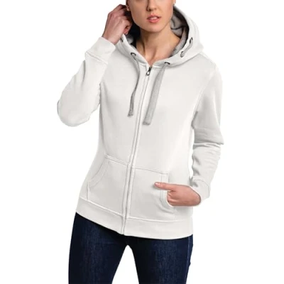 Obrázek HRM dámská mikina s kapucí I Premium bunda kontrastní podšívkou Basic Hoodie se zipem kvalitní a udržitelný dámský top, bílá (offwhite)